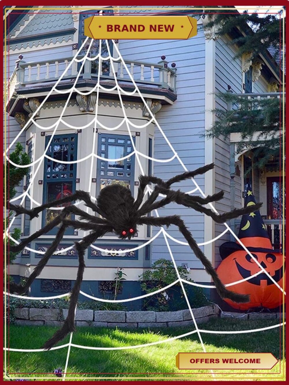 Giant Spider Web with 49" Spider Halloween Decorations Outdoor Indoor Scary